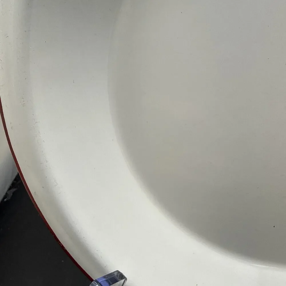 Vintage White Red Rim Enamelware Dinner Plate Farmhouse Camp Rustic 9.5 Inches